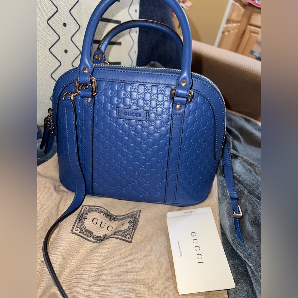 NWT Gucci Blue Leather Mini Guccissima Dome - Satchel Crossbody Shoulder Bag